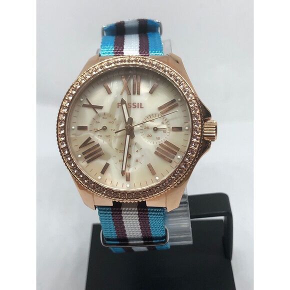FOSSIL AMS147 Women's Multicolor Nylon Analog Dial Quartz Genuine Watch KG392 - Picture 1 of 8